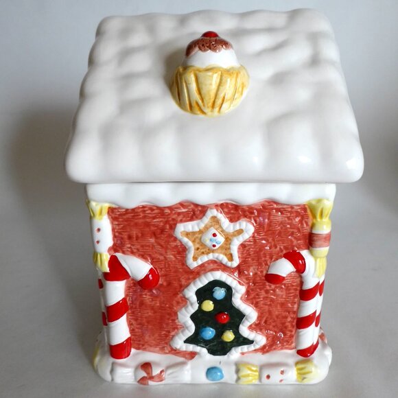 NEW VINTAGE 10” HOLIDAY CHRISTMAS GINGERBREAD HOUSE CERAMIC COOKIE JAR - Picture 2 of 15